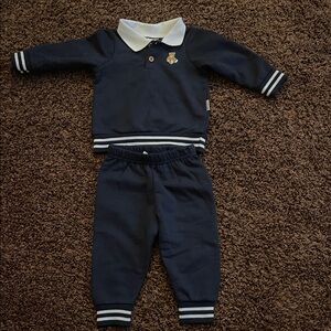Badgley Mischka Navy Baby Polo with Bear Embroidery